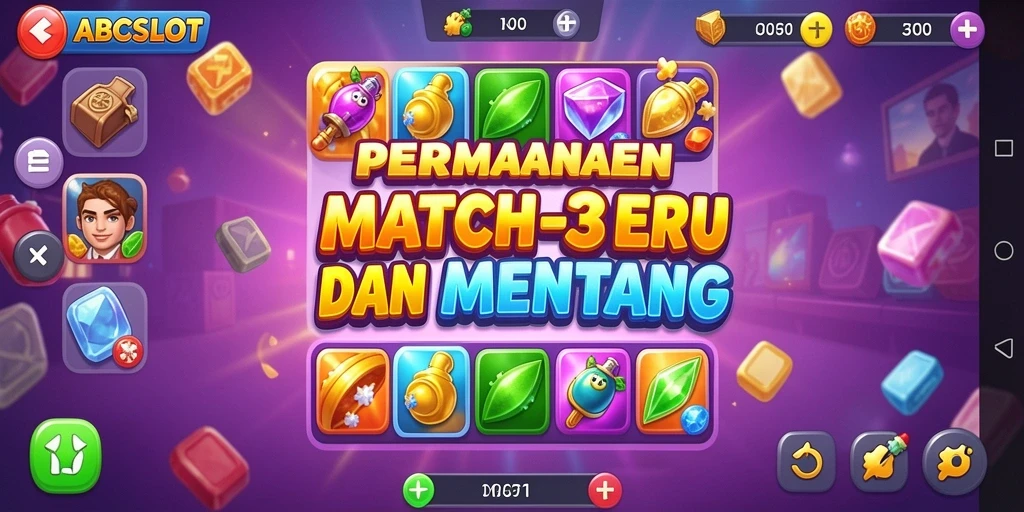 Tampilan seru gameplay Match-3 di ABCSLOT yang menarik dan penuh warna.