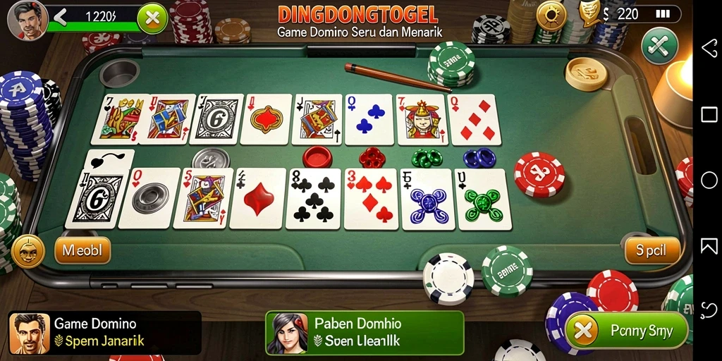 Tampilan gameplay DINGDONGTOGEL dengan suasana permainan Domino yang menarik.