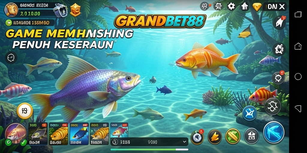 Tampilan gameplay memancing yang seru dan penuh aksi dalam GRANDBET88.