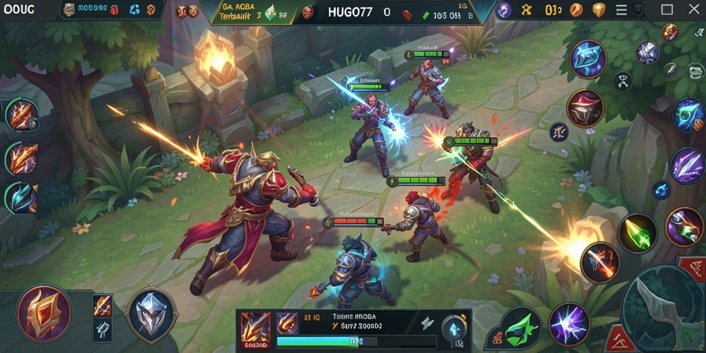 Tampilan gameplay HUGO77 saat pertempuran intens.