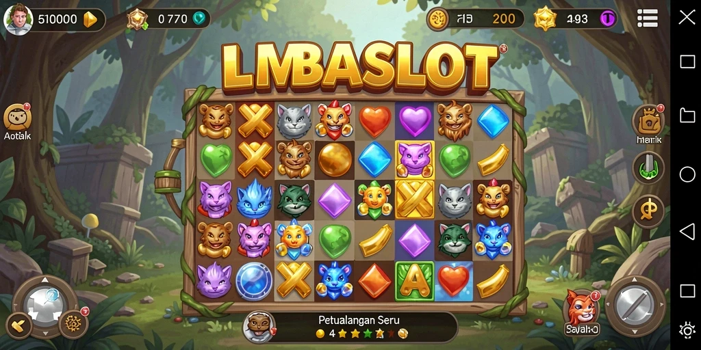 Screenshot gameplay LMBASLOT dengan kombinasi Match-3 yang seru.