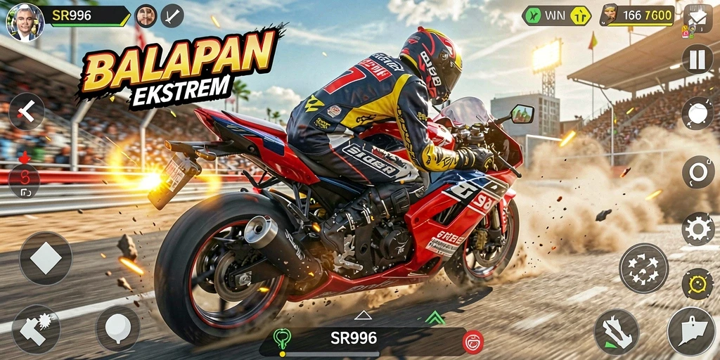 Gameplay seru di SR996 dengan balapan motor yang mendebarkan.