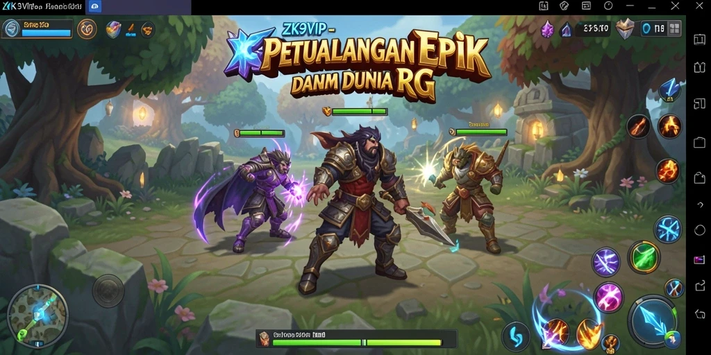 Screenshot gameplay ZK9VIP menunjukkan pertempuran seru di dunia RPG.